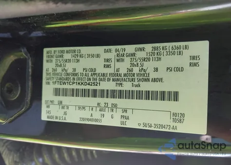 2019 Ford F-150 Xl из США, поврежденный, VIN 1FTEW1CP1KKD42521